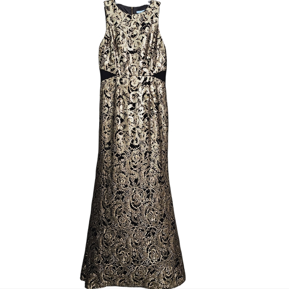 Antonio Melani Nwt Blk/Gold Floral Lace Midnight In Paris Formal Estelle Gown